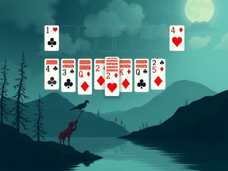 Old Klondike Solitaire game layout with classic green felt background