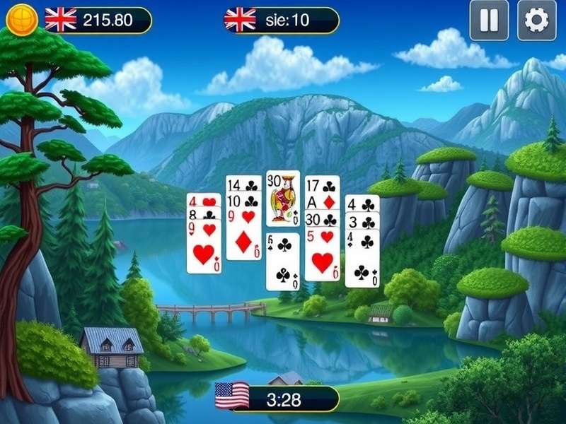 Klondike Solitaire game layout with cards arranged in classic formation