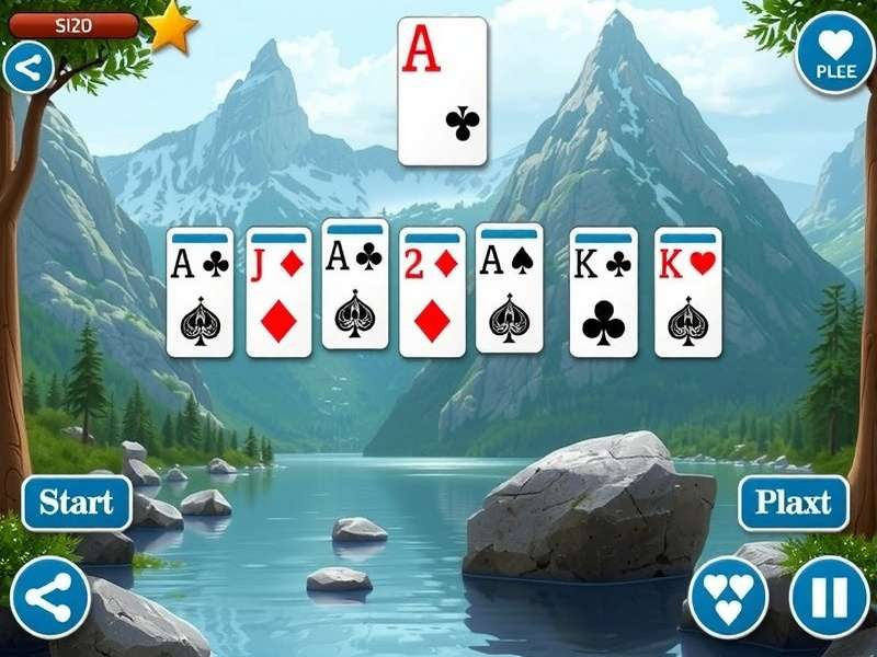 Hand arranging Klondike Solitaire cards on a wooden table