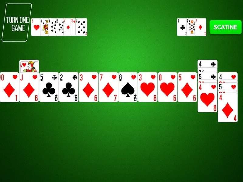 Klondike Solitaire Turn One Green Felt gameplay layout with cards spread across a classic green felt table
