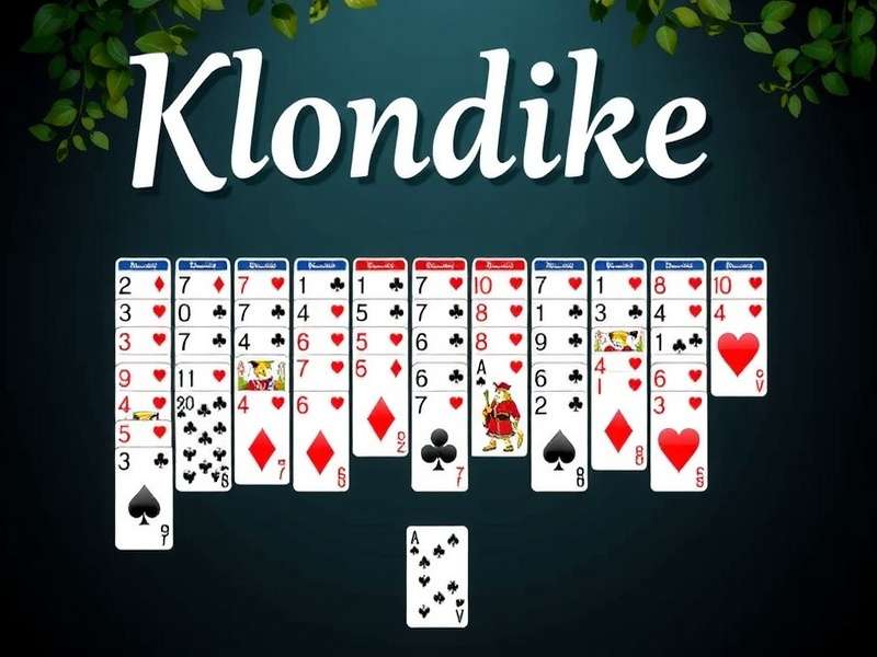 Klondike Solitaire Classic card game layout with green baize and golden light