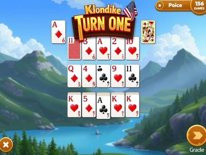 Klondike Solitaire Turn One free game interface showing cards and layout
