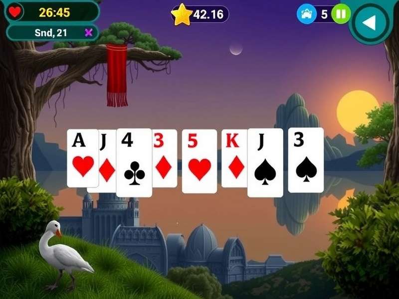 Klondike Solitaire Turn Three Bliss game layout with cards spread on a wooden table, India edition