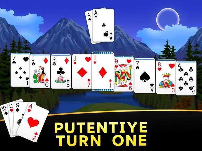 Klondike Solitaire Turn One game layout with cards spread on green felt