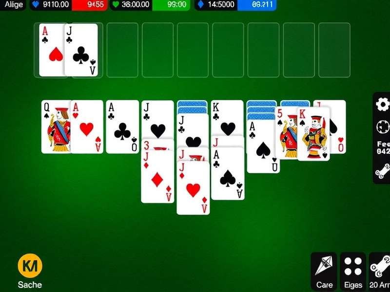 Klondike Solitaire Green Felt Three Card Turn layout with green felt background and cards arranged in tableau