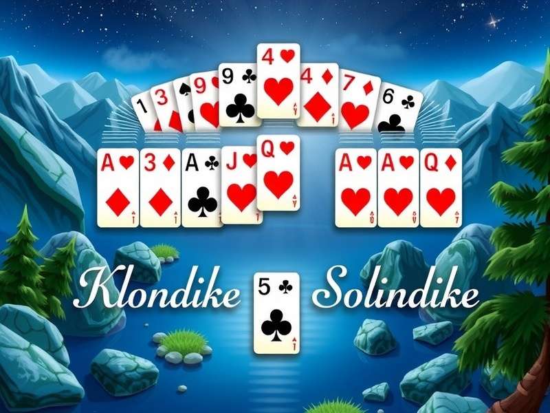 Klondike Solitaire card layout showing tableau, stock, waste and foundation piles on a green felt table