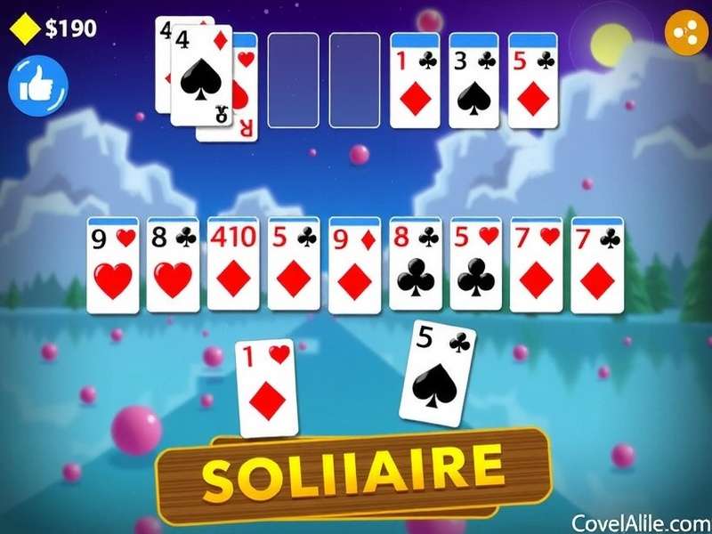 Klondike Solitaire Free Turn 3 game layout showing three cards drawn from the stock pile with cascading tableau columns