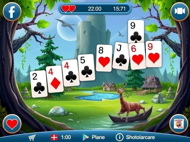 Klondike Solitaire game layout with cards spread on a green felt table, featuring AARP-friendly design