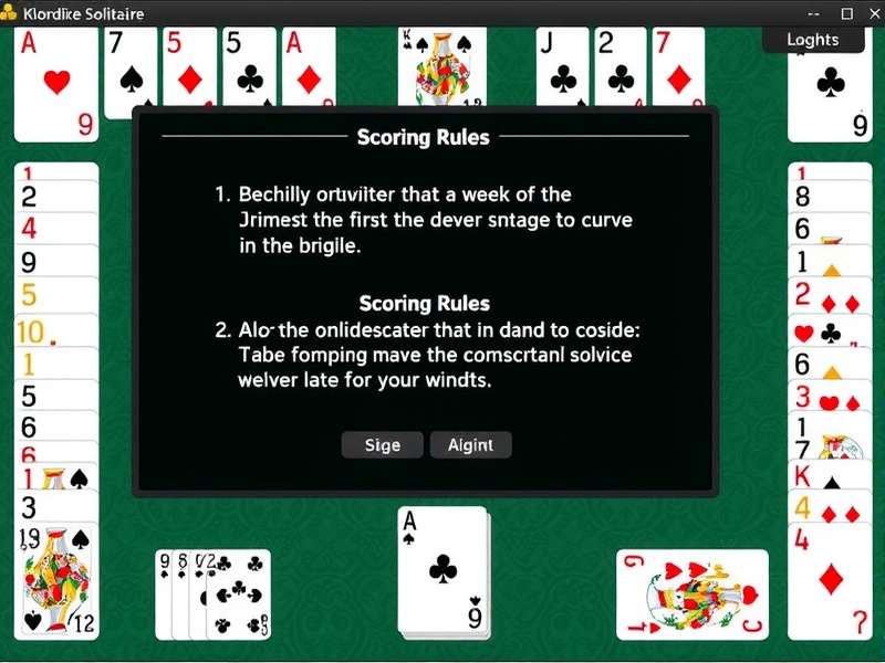 Klondike Solitaire Scoring Rules - Comprehensive guide with cards and scoreboard illustration